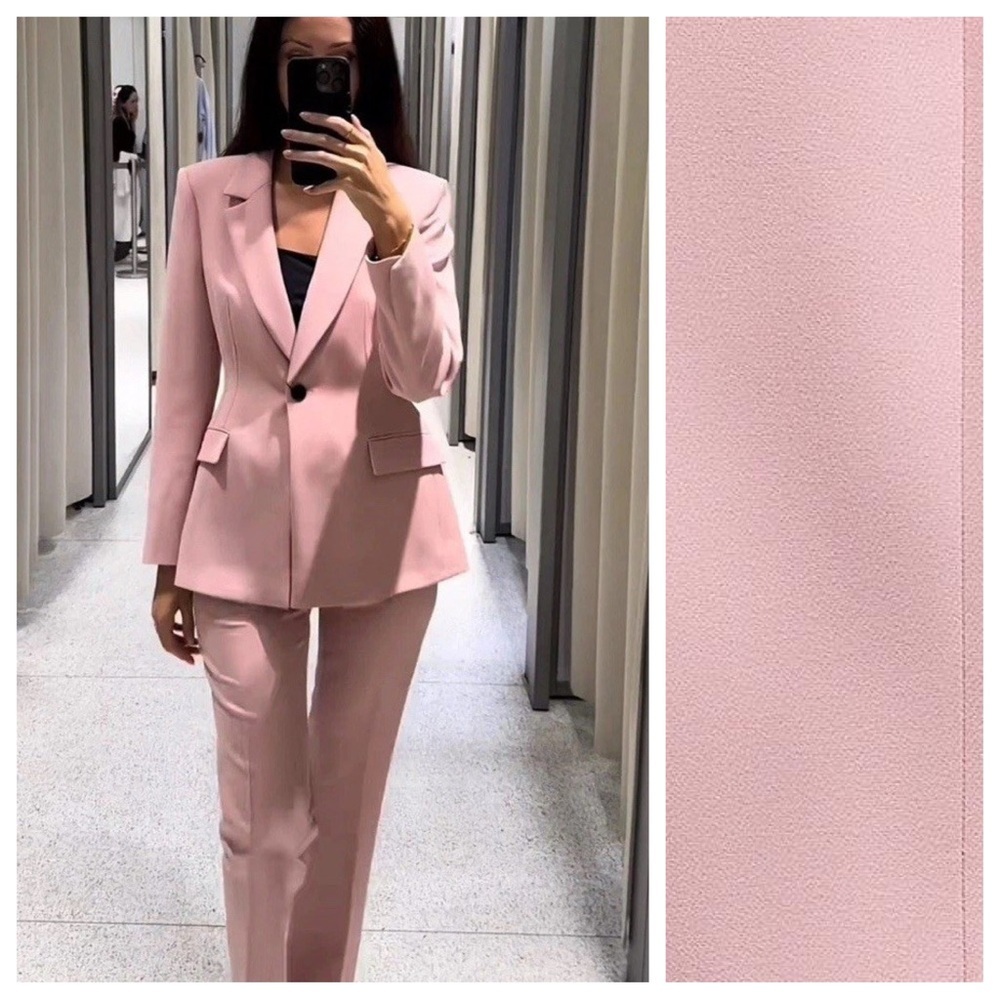 NWOT. Zara Pink Viscose Blend Fitted Tailored Blazer. Size XL. - Picture 4 of 11
